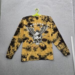 Sullen Men Shirt LARGE Yellow Tie Dye Grunge Skater Skull Wings Long Sleeve Tee